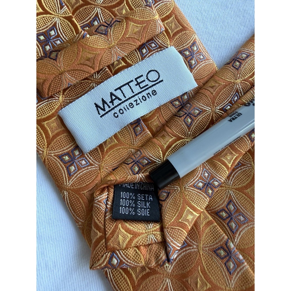 Matteo Collezione Orange Psychedelic Geometric Woven Jacquard 100% Silk Tie